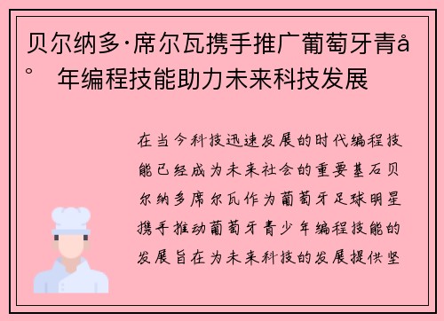 贝尔纳多·席尔瓦携手推广葡萄牙青少年编程技能助力未来科技发展